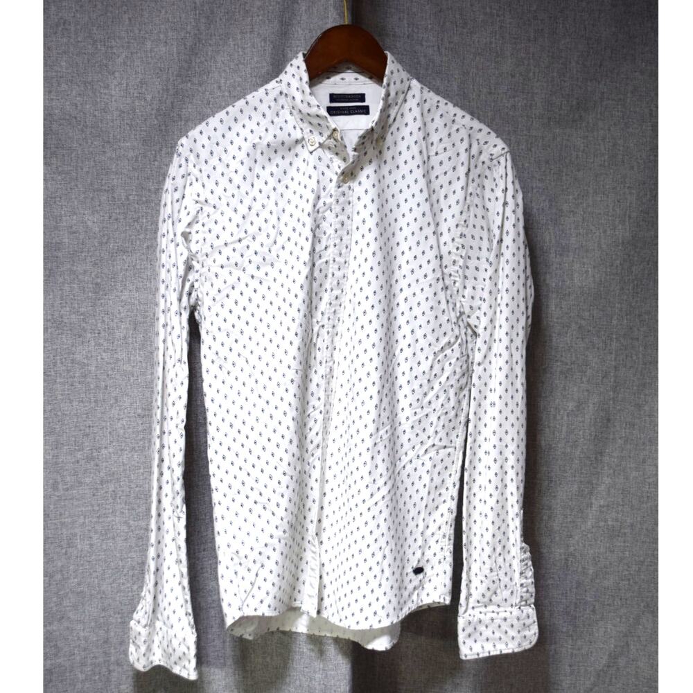 Scotch & Soda White Blue Geometric Print Button Down Shirt Men’s Size M